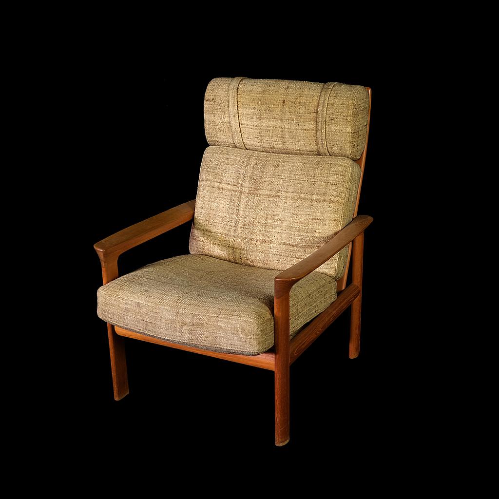 Sessel, beige, helles Holz, 60-Jahre