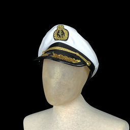 [KOS0024] weiße Kapitänsmütze aus Polyester