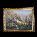 großes Bild mit goldenem Rahmen "bergige Landschaft"