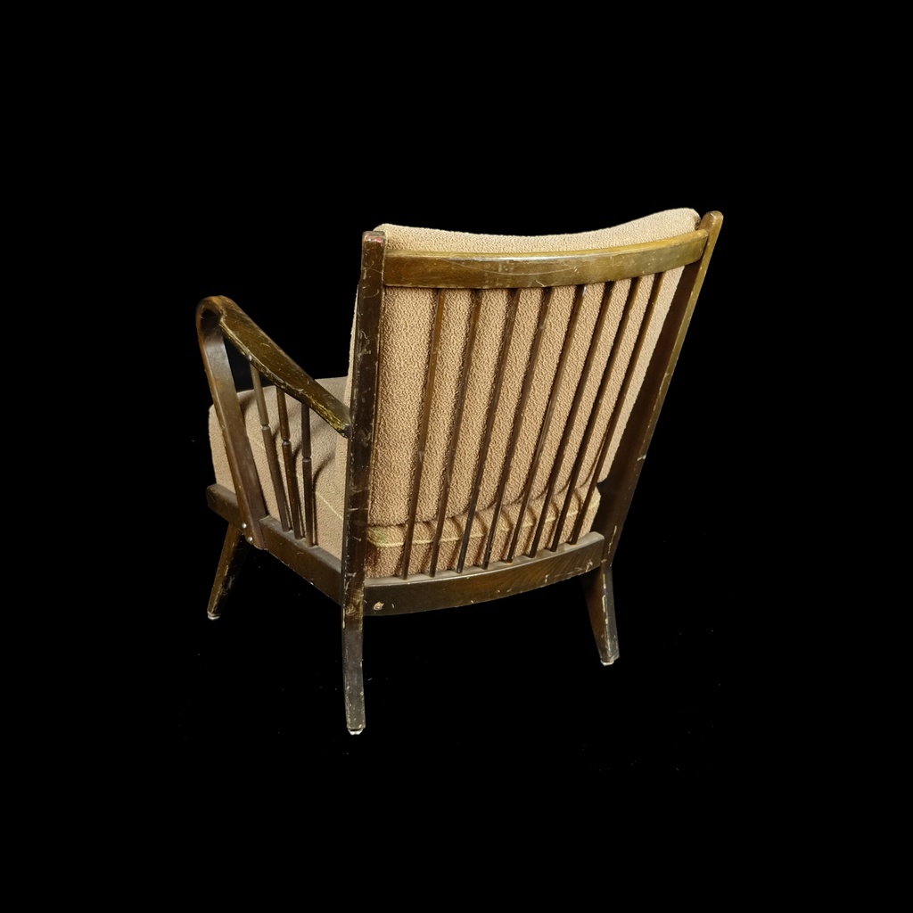 Sessel, Holzgestell, braunes Polster