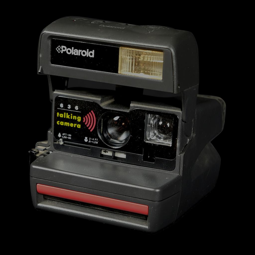 dunkelgraue Polaroid-Kamera "talking camera"