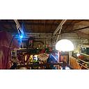 Miete - Bogenlampe, 70er Stil, weiß mit metallenem Bogen silber