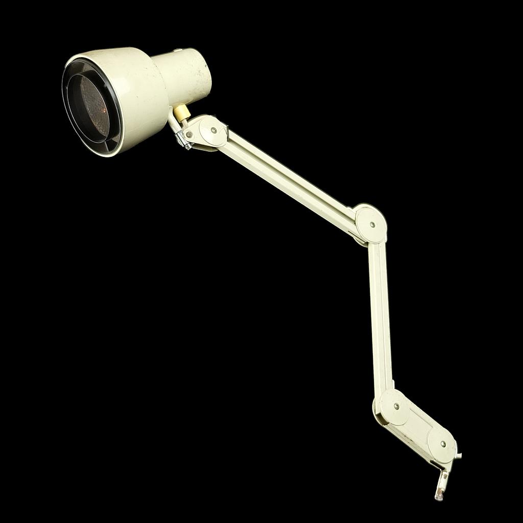 graue Architektenlampe mit schwarzem Aufsatz