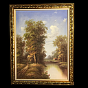 Miete von großes Bild mit goldenem Rahmen "Fluss am Waldrand" (I