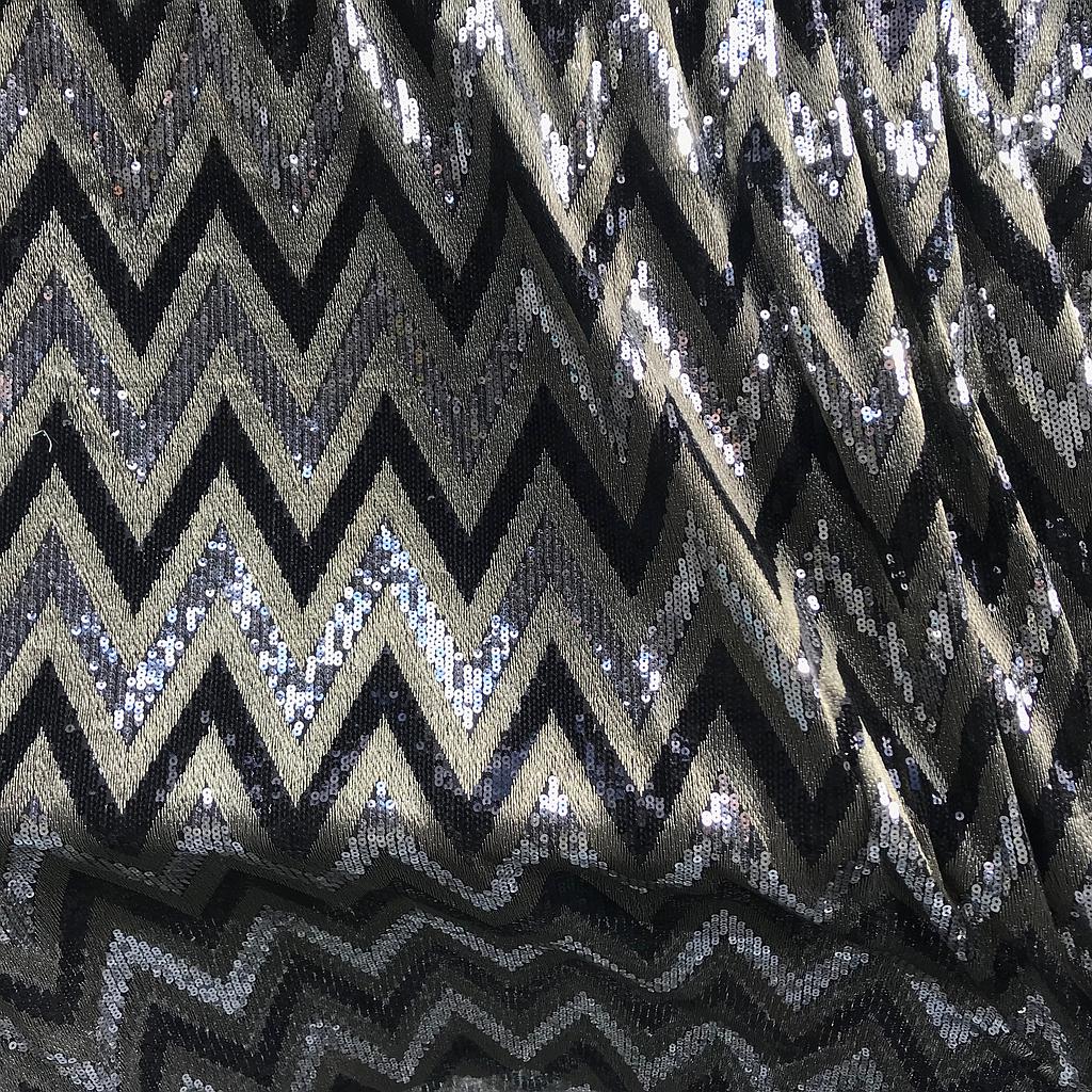 schwarz, gold, silberner Paillettenstoff "Zickzack"