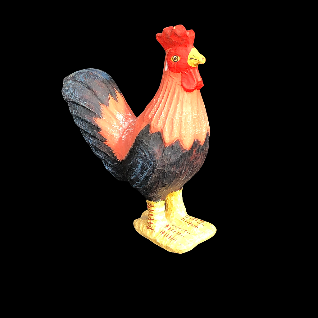 Miete - schwarz-oranger Hahn aus Pappmaché