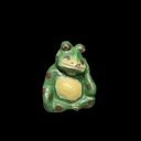 beige-grüner Frosch aus Pappmaché, sitzend