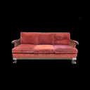 Sofa Rattan mit roten Polstern