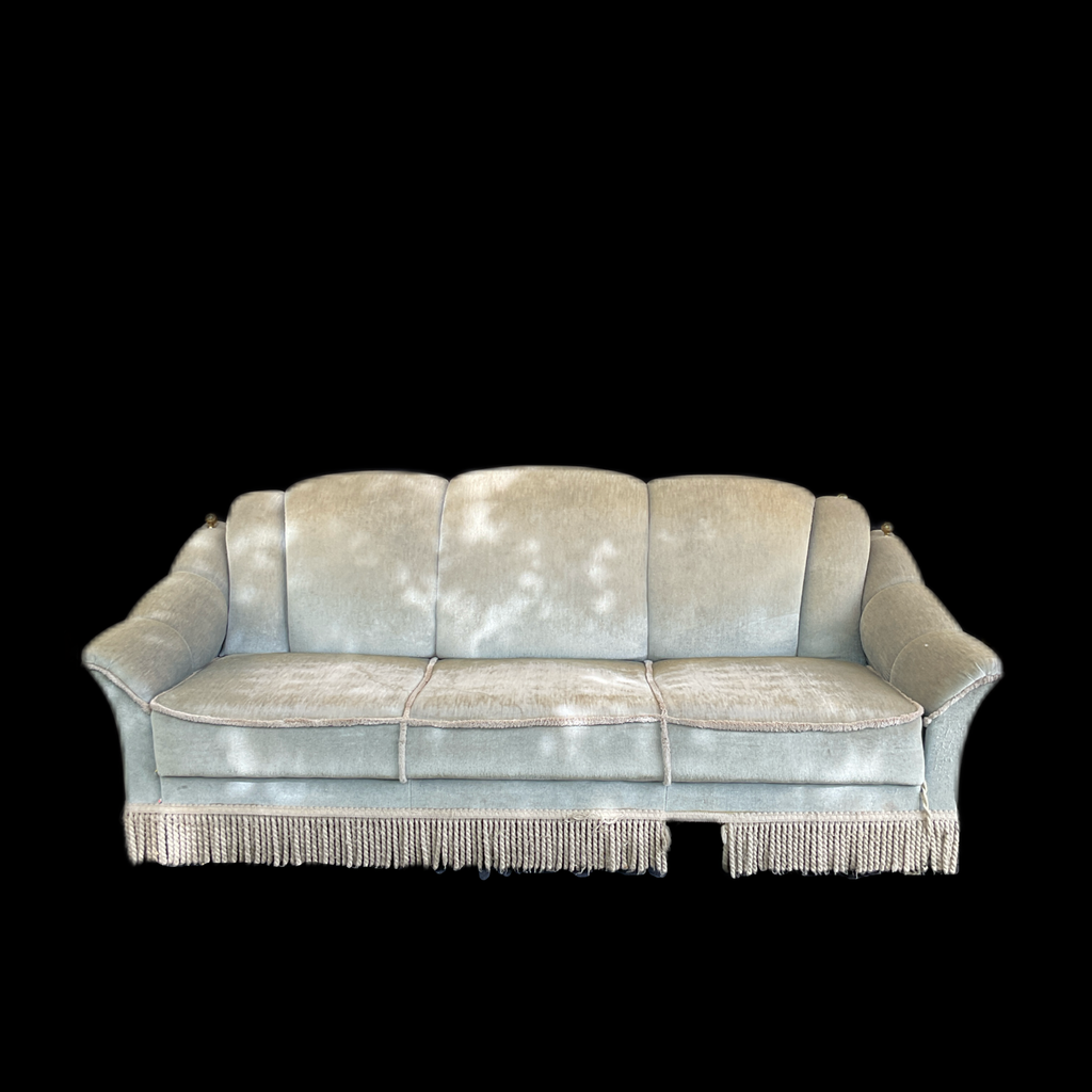 Sofa grün/taubenblau, 3-Sitzer mit Fransen