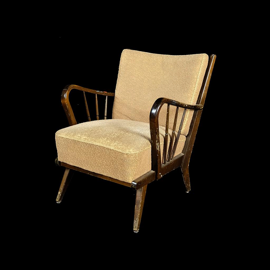 Sessel, Holzgestell, braunes Polster