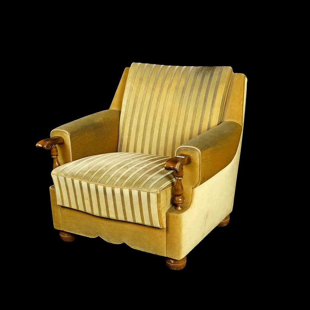 Sessel mit Holzgriff, beige gestreift