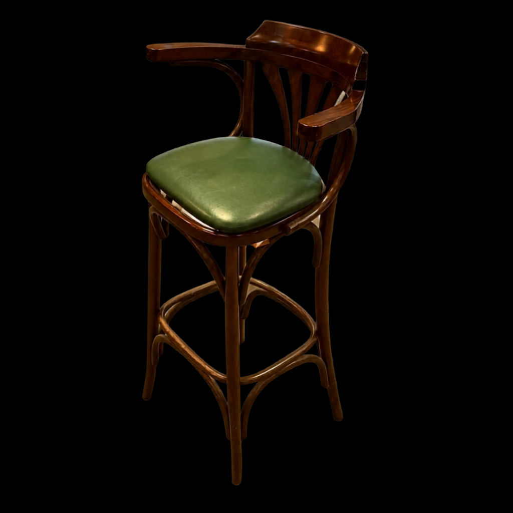 Barhocker mit Armlehne und grünen Sitz