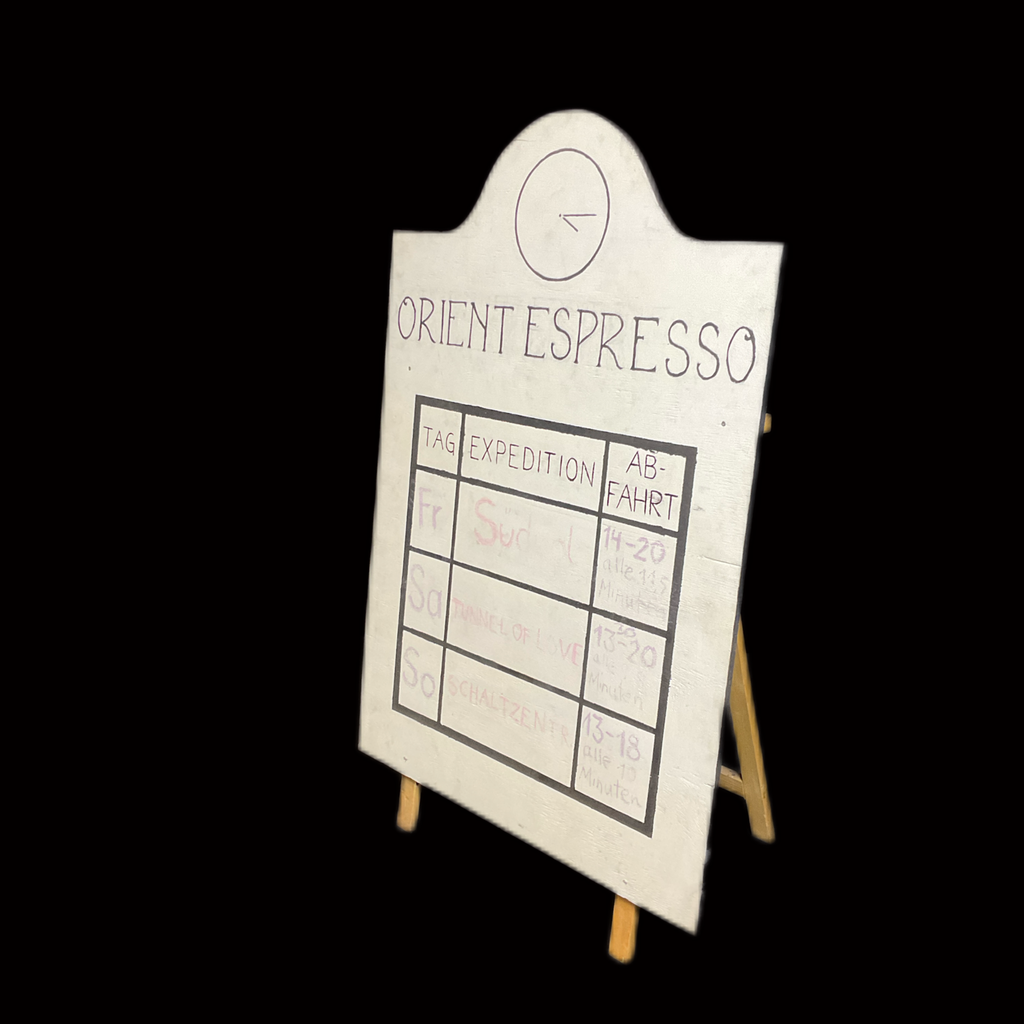 Weiße Holztafel „Orientespresso“/Orientexpress