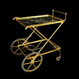 [MBL0204] goldener Servierwagen mit Glasplatten