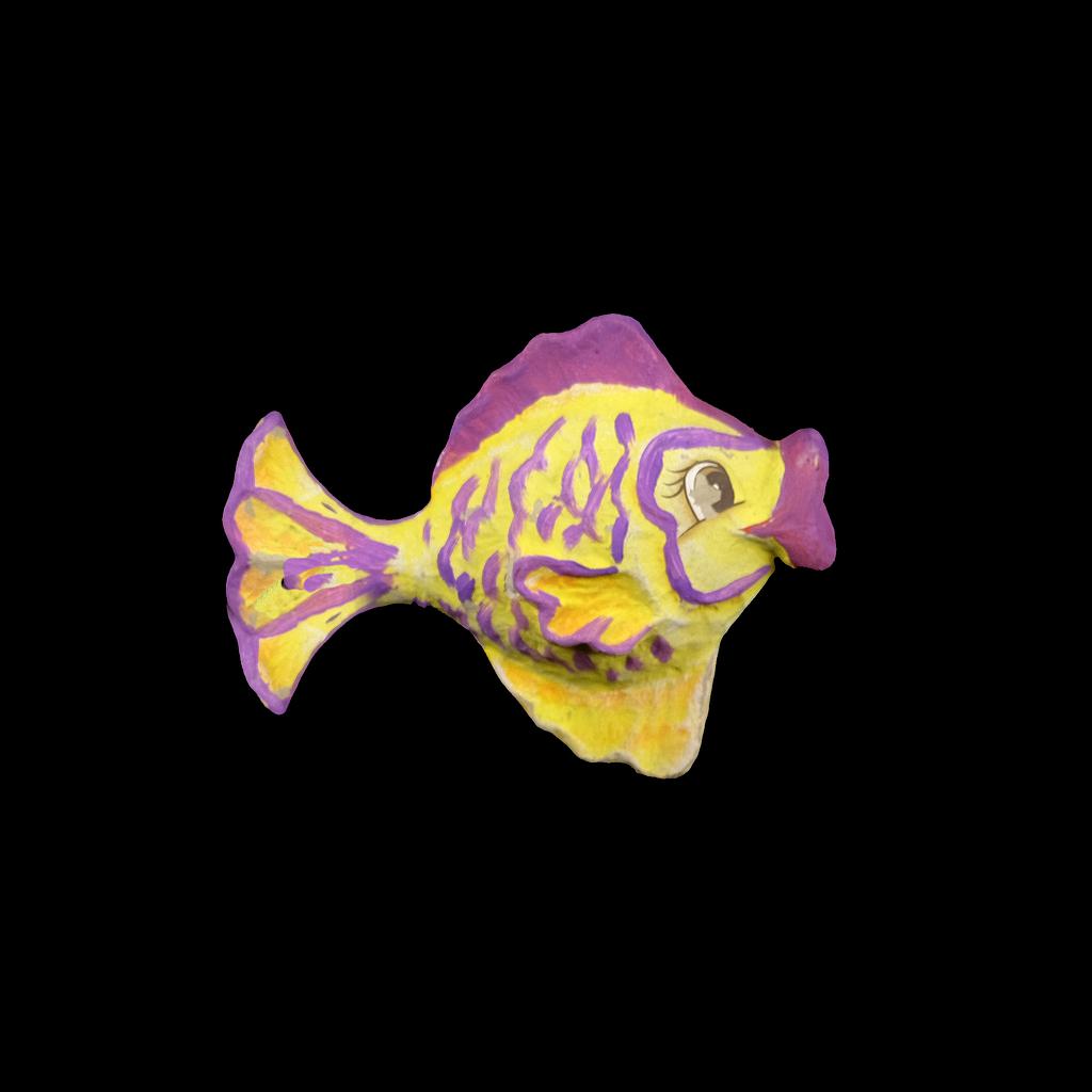 lila-gelber Fisch aus Pappmache