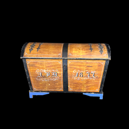 [REQ0326] antike bemalte Truhe aus Holz