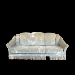 [MBL0273] Sofa grün/taubenblau, 3-Sitzer mit Fransen