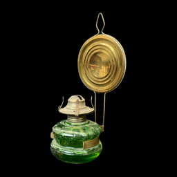 [LMP0130] Wandlampe mit Messingreflektor, Öl-/Petroleumlampe