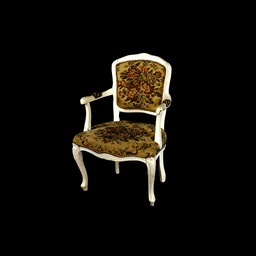 [MBL0075] weißer Barockstuhl mit gemustertem Polster