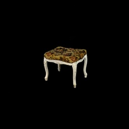 [MBL0076] weißer Barockhocker mit gemustertem Polster